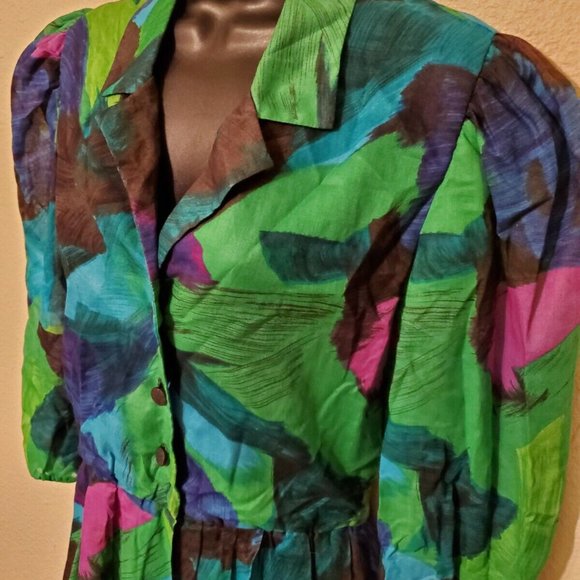 Vintage Doncaster Blue Purple Abstract Dress SZ 14 Mod Art to wear Swing - Picture 5 of 10